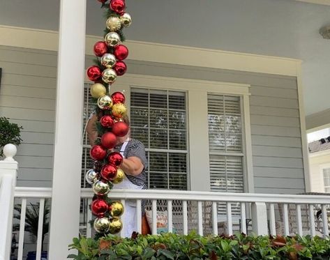 Easy Outdoor Christmas Archway Decoration for Front Porch DIY | Hometalk Outdoor Christmas Archway, Holiday Bows Diy, Christmas Archway, Front Porch Diy, Porch Diy, Diy Outdoor Table, Front Porch Christmas Decor Ideas, Porch Christmas Decor Ideas, Porch Christmas Decor