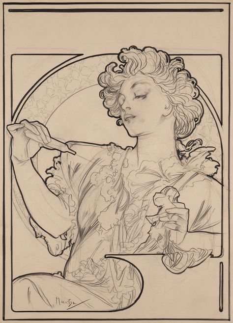 Alphonse Mucha Sketch, Art Nouveau Mucha, Alphonse Mucha Art, Mucha Art, Alfons Mucha, Alphonse Mucha, Art Masters, Mural Painting, Museum Of Fine Arts