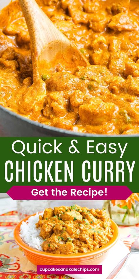 This Quick Chicken Curry recipe brings big, bold flavors in just 30 minutes. Tender chicken breast, cauliflower, and peas are simmered in a creamy coconut-based broth, flavored with fresh ginger and curry powder. It's the perfect speedy dinner with minimal effort! Creamy Curry Chicken Recipes, Basic Curry Recipe, India Curry Recipes, Quick Dinner Ideas Indian, Easy Curry Recipes Simple, Healthy Chicken Curry Recipes, Quick Curry Recipes, Curry Chicken Easy, Chicken Yellow Curry