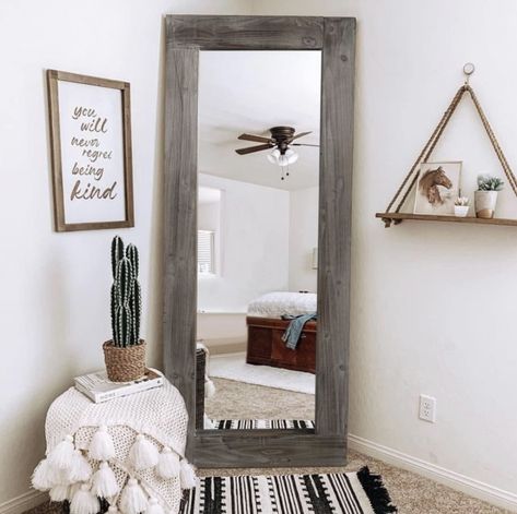 NeuType Floor Mirror Full Length, 58x24in Rustic Wood Frame Full Body Dressing Mirror, Wall-Mounted or Leaning Against Wall Standing Mirror, Farmhouse Decor for Bedroom Living Room, Charcoal Grilled Rustic Full Length Mirror, Large Bedroom Mirror, Western Mirror, Mirror Full Length, Mirror Floor, Western Bedroom Decor, Floor Length Mirror, Western Rooms, Full Length Floor Mirror