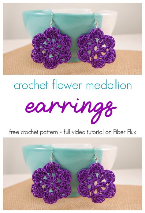 Earrings Archives - fiberfluxblog.com Crochet Thread Projects, Medallion Earrings, Chic Crochet, Crochet Jewelry Patterns, Crochet Earrings Pattern, Crochet Bracelet, Quick Crochet, Crochet Flower Patterns, Free Crochet Patterns