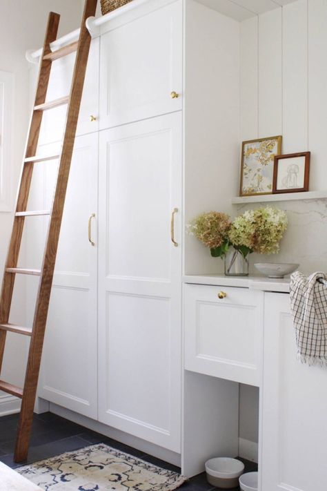 Maximizing Storage in a Mudroom Using Ikea Cabinets - House with Home Ikea Mud Room, Ikea Sektion Cabinets, Ikea Laundry, Ikea Pantry, Ikea Laundry Room, Tall Pantry Cabinet, Food Storage Cabinet, Affordable Cabinets, Mudroom Cabinets