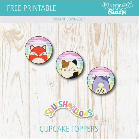 Free Printable Squishmallows Cupcake Toppers | Birthday Buzzin Squishmallows Free Printable, Squishmallows Cupcakes, Squishmallow Birthday Party Free Printable, Squishmallow Cake Topper Printable, Free Squishmallow Printables, Squishmallows Printable, Squishmallow Cupcake Toppers, Squishmallow Party Ideas, Squishmellow Cake Toppers