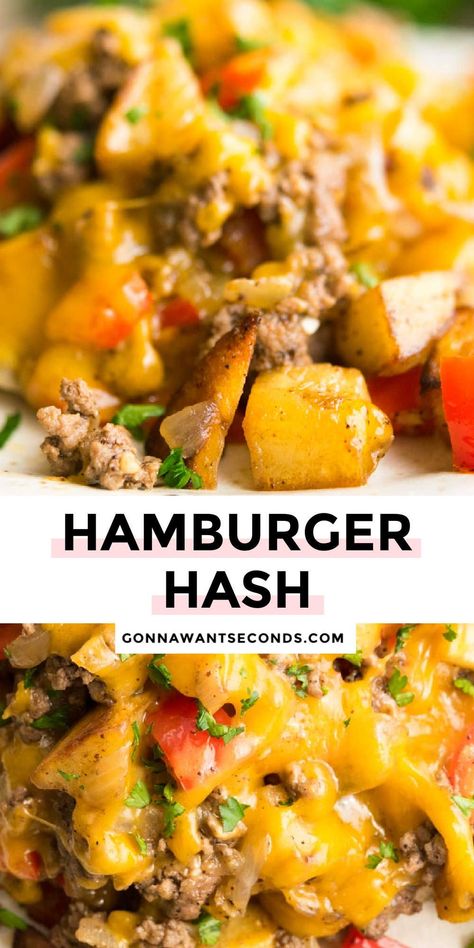 Hamburger Hash, Hamburger Dishes, Meat Cooking, Easy Hamburger, Hash Recipe, Seasoned Potatoes, Beef Hash, One Skillet Meals, Hamburger Meat Recipes