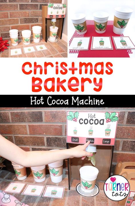 Diy Drink Machine Dramatic Play, Hot Cocoa Stand Dramatic Play, Christmas Dramatic Play Center, Hot Cocoa Dramatic Play, Cafe Dramatic Play, Christmas Dramatic Play, Play Bakery, Hot Cocoa Stand, Dramatic Play Themes