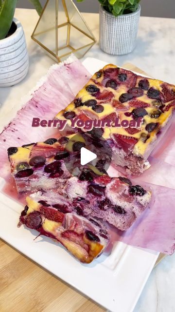 Alissa Francis RD CDE MHSc on Instagram: "Berry Yogurt Loaf should be next on your list of recipes to try! Instead of using yogurt as a parfait ingredient (or even on its own), mix it up with this delicious / refreshing loaf! Greek yogurt is protein loaded, so this is a great way to ramp up your protein intake in a sweet / all natural way! Would you give this recipe a try? Ingredients: 1 1/2 cups Greek yogurt 4 eggs 2 tbsp almond flour 1 tsp vanilla 1 cup berries (save some for the topping) Bake 375F x 45-55 minutes, serve and enjoy! Stays fresh in fridge for up to 3-5 days! #yogurt #breakfastideas #breakfastfood #breakfastrecipes #easymeals #easyrecipesathome #quickbreakfast #healthyrecipes #proteinfood #loaf #foryoupage #healthyu #dietitians #dietitianlife #dietitianadvice #bal Greek Yogurt Protein Dessert, High Protein Greek Yogurt Dessert, Strawberry Blueberry Greek Yogurt Cake, Lemon Berry Yogurt Cake, High Protein Banana Bread Greek Yogurt, Berry Smoothie With Yogurt, Berry Yogurt, High Protein Breakfast Recipes, Diet Desserts