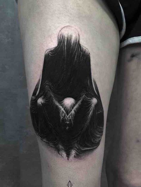 Creepy Tattoo by Krzysztof Kamyk Simple Dark Tattoos, Dark Tattoos Creepy, Tattoos Creepy, Dark Tattoos For Men, Simple Black Tattoos, Tattoos Neck, Herren Hand Tattoos, Tattoo Dark, Dark Tattoos