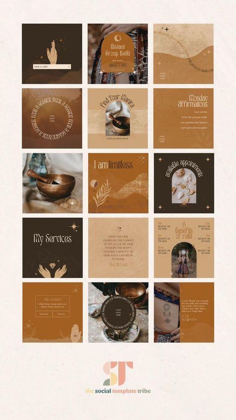 Social Media Templates by Penny Mystical Instagram Feed, Reiki Social Media Content, Holistic Instagram Feed, Spiritual Instagram Feed, Reiki Website, Mystic Logo, Free Social Media Templates, Instagram Grid Design, Social Templates