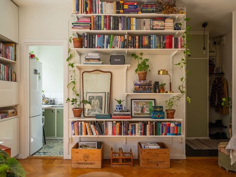 my scandinavian home: A Small Mid-Century Swedish Apartment Packed with Personality Swedish Homes, Forest Gump, A Studio Apartment, Swedish Apartment, A Box Of Chocolates, Airbnb Design, Box Of Chocolates, Large Window, Green Cabinets