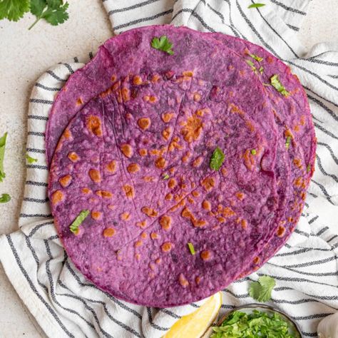 Sweet Potato Tortillas - PlantYou Sweet Potato Tortillas, Sweet Potato Tortilla, Potato Tortilla, Homemade Tortilla Recipe, Vegan Tortilla, Homemade Nachos, Purple Sweet Potato, Vegan Recipes Plant Based, Purple Sweet Potatoes