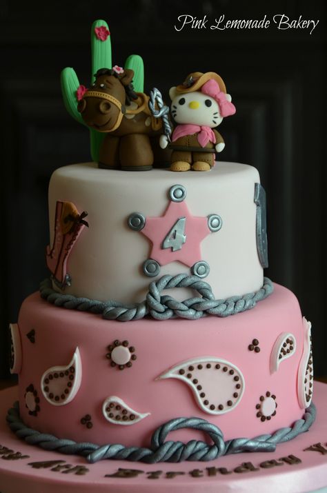 Cowgirl hello kitty cake Hello Kitty Vaquera, Cowgirl Birthday Cakes, Cowgirl Cakes, Hello Kitty Cookies, Hello Kitty Birthday Party, Horse Cake, Cowgirl Birthday Party, Kitty Cake, Cowgirl Birthday