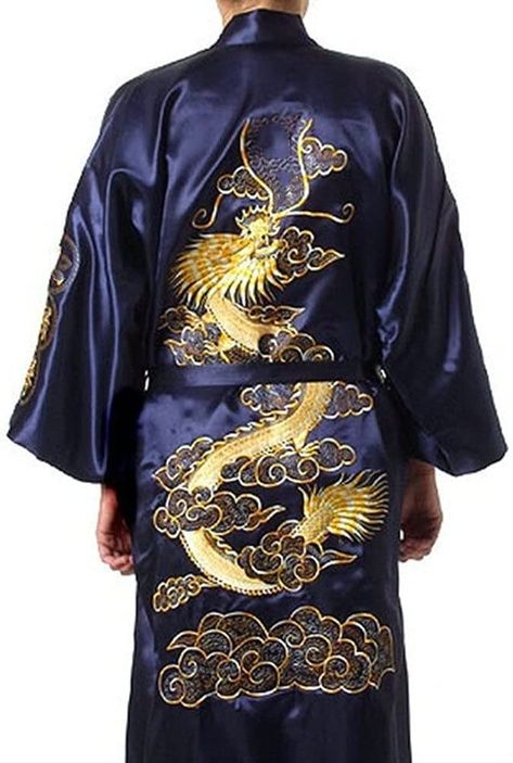 Amazon.com: ZHIDUOXING Men's Chinese Dragon Embroidered Satin Long Men Robe，Christmas Pajamas Kimono for Men，Satin Silk Robe (Color : B, Size : X-Large) : Clothing, Shoes & Jewelry Embroidery Kimono, Kimono Gown, Blue Kimono, Kimono Yukata, Men's Robes, Chinese Man, Silk Robe, Long Kimono, Satin Silk