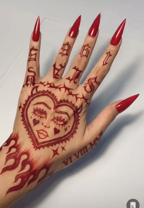 Succubus Hand Tattoo, Hand And Knuckle Tattoos, Red Handprint Tattoo, Black And Red Hand Tattoo, Gothic Hand Tattoos For Women, Snake Hand Tattoos For Women, Knuckle Tattoos For Women Words, Hand Tattoos Heart, Pretty Hand Tattoos Unique