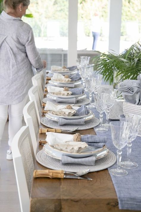 Freshwater Northern Beaches — AE Interior Styling Coastal Dining Table, Formal Dinner Setting, Rattan Placemats, Hamptons Dining, Dinner Setting, India Hicks, Coastal Dining, White Napkins, Hamptons Style