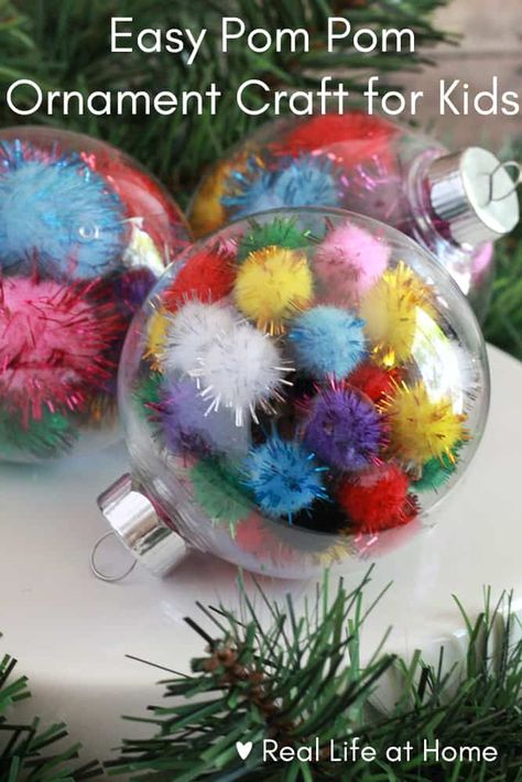 Pom Pom Ornaments, Easy Pom Pom, Homemade Kids Gifts, Clear Plastic Ornaments, Fairy House Crafts, Valentine Coloring Pages, Christmas Bookmarks, Ornament Craft, Free Printable Gifts