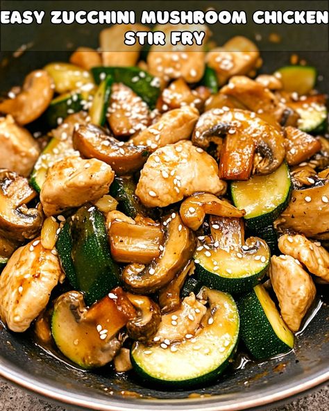 Easy Zucchini Mushroom Chicken Stir-Fry – Foodyhealthylife Zucchini Stir Fry, Parmesan Crusted Salmon, Mushroom Stir Fry, Chicken Mushroom Recipes, Chicken Zucchini, Easy Zucchini, Roasted Asparagus, Chicken Stir Fry, Mushroom Chicken