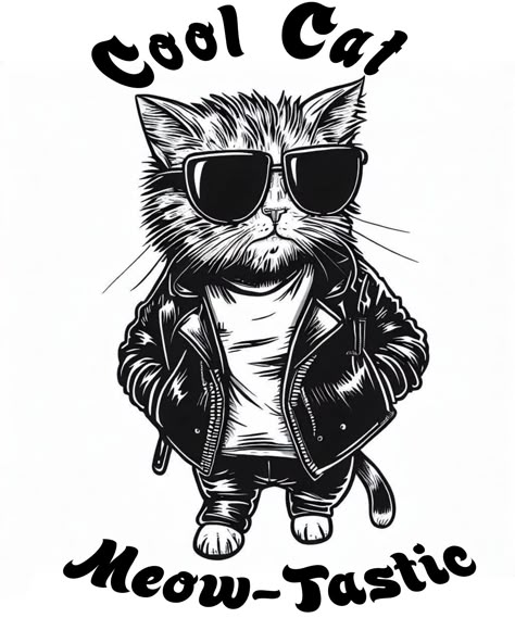 Unleash your inner cool with our latest T-shirt design featuring a stylish cat wearing sunglasses and a leather jacket. Made from high-quality materials, this shirt is perfect for any casual occasion. Stand out from the crowd with this unique and trendy design. Get yours today! #CoolCatTee #SunglassesCat #LeatherJacketCat #TrendyTee #CatFashion #StylishCat #UniqueTee Cat Wearing Sunglasses, Lacrosse Shirts, Pirate Cat, Funny Images With Quotes, Cat Fashion, Wearing Sunglasses, Cat Tee, Lettering Quotes, Cat Coffee