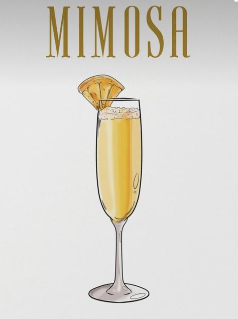 Mimosa Drawing, Mimosa Illustration, Mimosa Aesthetic, Realtor Cookies, Mimosa Drink, Embroidery Journal, Brunch Sign, Shell Tattoos, Candle Cards