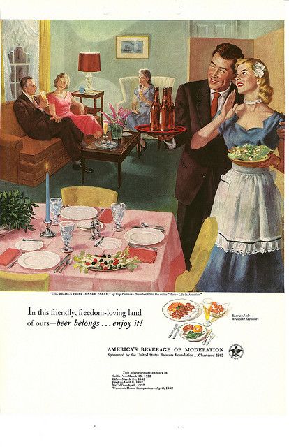 066. The Bride's First Dinner Party by Ray Prohaska, 1952 | Vintage beer ad Couple At Dinner, Vintage Housewife, Retro Housewife, Deco Retro, Vintage Beer, Photo Vintage, Vintage Life, The Good Old Days, Vintage Love