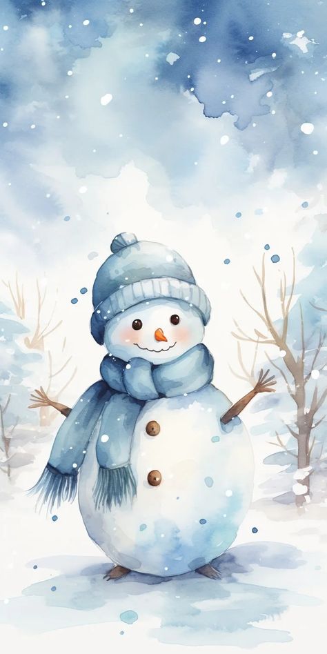 Snow Wallpaper Iphone, Wallpapers Winter, Snowman Wallpaper, Winter Iphone, Wishes Christmas, Iphone Wallpaper Winter, Digital Christmas Cards, Print Christmas Card, Winter Watercolor