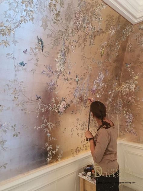 m Home Decor Ideas Bedroom, Diy Cat Litter, Decor Ideas Bedroom, Hand Painted Wallpaper, Wall Painting Decor, Home Decor Ideas Living Room, Chinoiserie Wallpaper, Interior Painting, Diy Cat