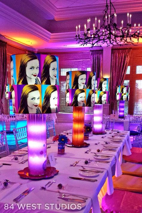 Pop Art Party Decoration Ideas, Pop Art Event Decor, Pop Art Party, Art Themed Party, 80s Party Decorations, Bat Mitzvah Themes, Candy Theme Birthday Party, Mitzvah Themes, Mitzvah Decor