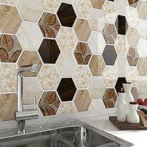 Renter Friendly Backsplash, Behind Stove Backsplash, Stick On Kitchen Backsplash, Peel And Stick Countertop, Tiles Hexagon, Sticky Tile, Adhesive Wall Tiles, Peel And Stick Tile Backsplash, Hexagon Backsplash