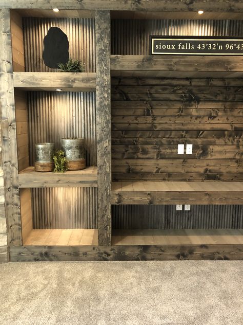 Barnwood Interior Walls, Rustic Wall Ideas Living Room, Rustic Den Ideas, Using Barnwood On Walls, Rustic Walls Ideas, Barn Walls Ideas, Rustic Accent Walls In Living Room, Rustic Wall Ideas, Hunting Man Cave Ideas