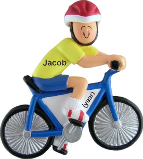 Red Helmet, Riding Bike, Christmas Tree Stand, Bike Rider, Yellow T Shirt, Trail Riding, Boys Christmas, Cold Porcelain, Felt Ornaments