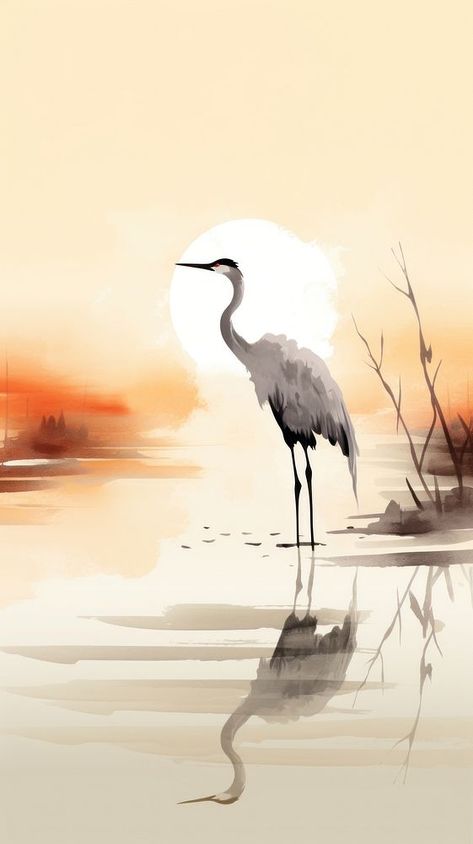 Crane in lake animal sunset heron. | free image by rawpixel.com / Chaiwoot Pooh Sand Crane Painting, Crane Bird Painting, Heron Painting Acrylic, Heron Aesthetic, Crane Aesthetic, Stork Painting, Crane Watercolor, Crane Painting, Crane Drawing