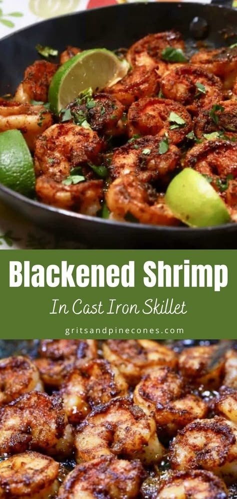 Blackened Steak Recipe, Skillet Recipes Dinner, Cast Iron Skillet Recipes Dinner, Blackening Seasoning, Cooked Shrimp Recipes, Skillet Shrimp, Blackened Shrimp, Juicy Shrimp, Iron Skillet Recipes