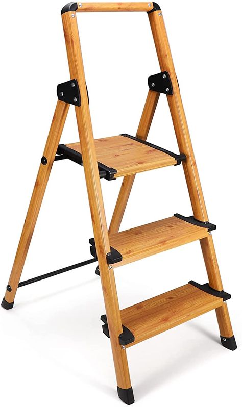 Delxo Step Ladder Folding Step Stool - 3 Step Stairs - Heavy Duty Aluminum Woodgrain Finish Lightweight Anti-Slip Portable & Collapsible - Long Handrails - Perfect for Kitchen & Household - 330 lbs - - Amazon.com 3 Step Stool, 3 Step Ladder, Aluminium Ladder, Folding Step Stool, Folding Ladder, Wood Ladder, Step Ladders, Step Ladder, Birthday Supplies