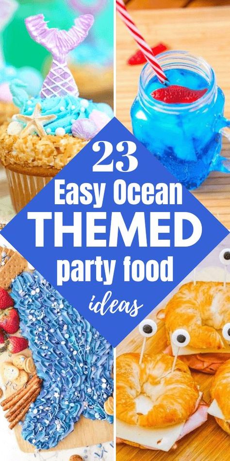 Ocean Themed Party Food Ideas for a Birthday: Make a splash with these ocean-themed food ideas perfect for a birthday party. From creative snacks to fun fruit displays, your kids will love diving into these sea-inspired treats. Ocean Themed Recipes, Snacks For Mermaid Birthday Party, Mermaid Themed Party Snacks, Beach Theme Finger Foods, Mermaid Themed Appetizers, Ocean Theme Drinks, Food Ideas For Under The Sea Party, Sea Themed Food Ideas, Mermaid Party Foods