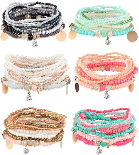 6Sets Boho Bead Bracelets Set Multilayered Stackable Bracelets Comfortable Stretch Bracelets Multicolor Bohemian Charm Bracelets for Women Girls Bohemian Beaded Bracelet, Stackable Beaded Bracelets, Colorful Bead Bracelets, Bracelets Set, Estilo Chic, Bohemian Bracelets, Stacked Jewelry, Stackable Bracelets, Bead Bracelets