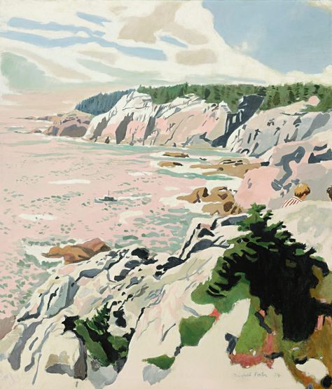 Fairfield Porter 1907 - 1975 THE CLIFFS OF ISLE AU HAUT (1974) Fairfield Porter, Post Impressionists, Landscape Illustration, Abstract Landscape, American Art, Yorkie, Landscape Art, Landscape Paintings, Cityscape