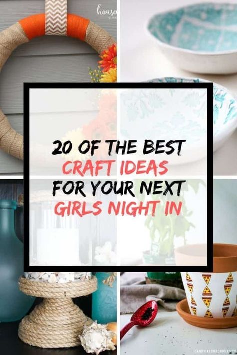 Looking for Girls Night In craft ideas? Here are over 20 for you and your friends!! From fun wreaths to homemade sugar scrubs, you're sure to find a winning craft for your next Girls Night In! Check them out! #girlsnightin #girlsnight #craftideas #craftsforadults Crafts For Ladies Night, Craft Night Party, Craft Night Projects, Girls Night Crafts, Moms Night, Group Crafts, Weekend Crafts, Projects For Adults, Girls Night In