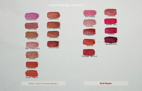 Honeybee Garden Truly Natural Lipstick Swatches on paper Makeup Artist Bag, Honey Bee Garden, Artist Bag, Natural Lipstick, Bee Garden, Lipstick Swatches, Lipstick Colors, Honey Bee, Lipsticks