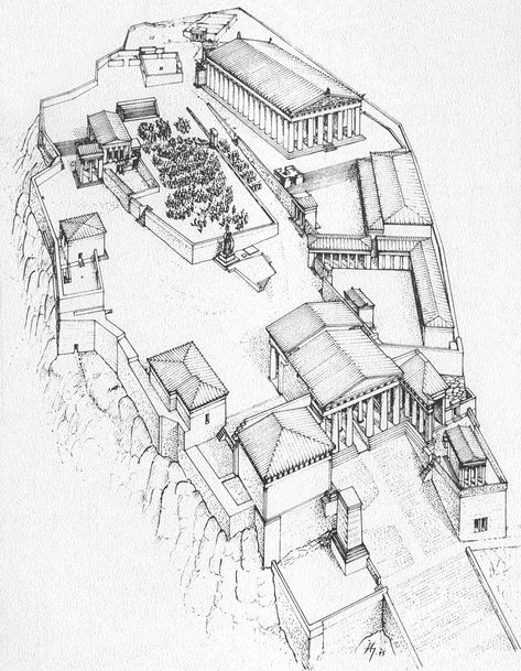 Temple Drawing, Ancient Egyptian Architecture, Ancient Athens, Blueprint Drawing, 3d Sketch, Architecture History, Ancient Greek Architecture, Detailed Drawings, Ancient Greek