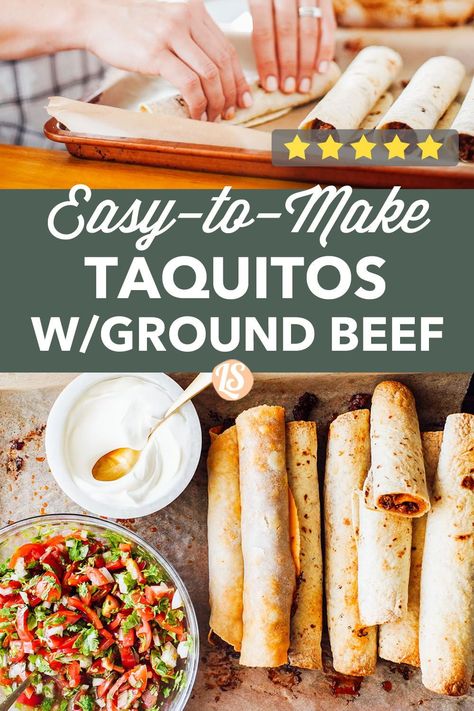 Easy, kid-approved, healthy, oven baked ground beef taquitos. Plus, freezer-friendly! Taquitos Ground Beef, Ground Beef For Toddlers, Ground Beef Kids Dinner, Kid Friendly Beef Dinners, Toddler Ground Beef Recipes, Healthy Kid Approved Dinners, Easy Beef Taquitos, Beef Taquitos Recipe, Oven Taquitos