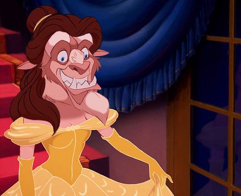 Princess Beast | Disney Princes As Disney Princesses Disney Face Swaps, Disney Humor, Funny Disney Pictures, Disney Princess Funny, The Fairest Of Them All, The Beauty And The Beast, Princesses Disney, Mental Disorder, Face Swap