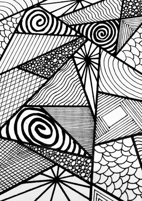 Pattern Ideas Drawing, Line Art Lesson, Patterns Drawing, Geometric Coloring Pages, Optical Illusion Drawing, Abstract Coloring Pages, Boho Art Drawings, Pop Art Drawing, Art Noir