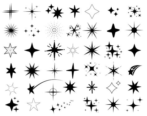 Cascading Stars Tattoo, Different Star Designs, Star Art Aesthetic, Different Types Of Stars, Star Drawings, Star Font, Star Pattern Design, Different Stars, Sparkle Svg