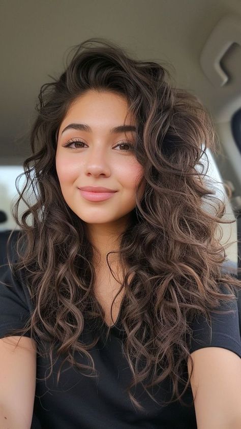 # model glam look Long Curly Haircuts, Grey Hair Transformation, Wavy Haircuts, Colored Curly Hair, Haircuts For Wavy Hair, Permed Hairstyles, Curly Hair Cuts, Long Curly Hair, Long Curly