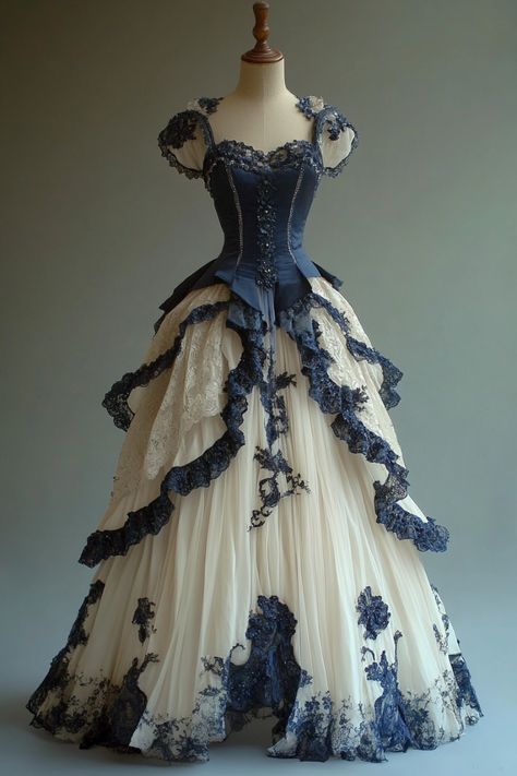 Vintage Princess Dress Fairytale, Extra Prom Dresses Ball Gown, Royal Dresses Princesses Vintage, Victorian Era Dresses Gowns, Ballgowns Victorian Aesthetic, 1700s Dresses Royal, Victorian Ball Gowns Princesses, Blue Victorian Ball Gown, Old Victorian Dresses