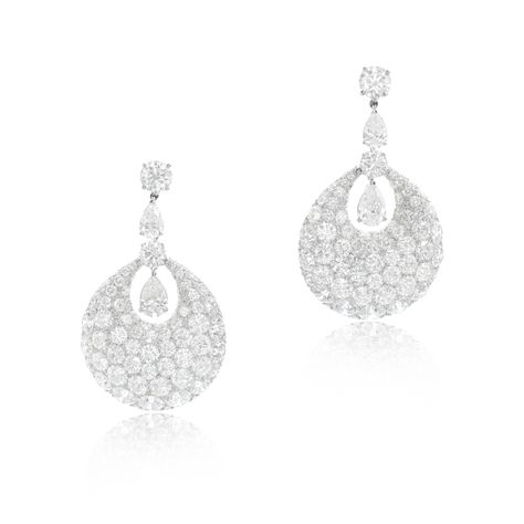 Pair of diamond pendent earrings | Important Jewels | Jewelry | Sotheby's Luxury Pear-shaped Diamond White Earrings, Pear-shaped Diamond White Diamond Earrings For Evening, Luxury Pear-shaped Platinum Diamond Earrings, Evening Fine Jewelry Pear-shaped Diamond Earrings, Pear-shaped Diamond White Fine Jewelry Earrings, Diamond Pendent, The Bling Ring, Drop Design, Jewelry Boards