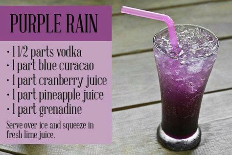 Purple rain - tastes like kool aid Purple Drink, Alcohol Beverages, Bonefish Grill, Liquor Drinks, Boozy Drinks, Drinks Alcohol, Mixed Drinks Recipes, Blue Curacao, Cocktail Drinks Recipes