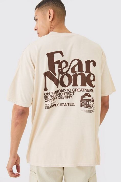 Oversized Wash Fear None Print T-shirt | boohooMAN USA Street Wear Oversized Tee, Cool Christian T Shirt Designs, Elevated Faith Clothing, Earthy Graphic Tees, Vintage Christian Tshirt, Graphic Tee Shirts Aesthetic, Nike Graphic Design T Shirts, Trendy Graphic Tees Men, Type Tshirt Designs