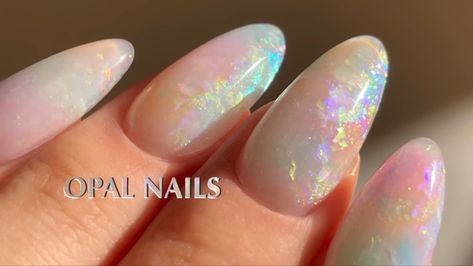 Opal Nails Tutorial, Fire Opal Nails, Opal Nails Gel, Moonstone Nails, Geode Nails, Opal Nails, Aurora Nails, Nails Tutorial, Quartz Nail