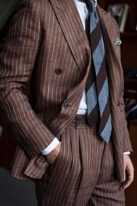 Brown Pinstripe Blazer Outfit, Party Wear Blazers, Dapper Dress, Blazer Outfits Men, Evening Suit, Gentleman Outfit, Classy Suits, Mens Fashion Business Casual, Dapper Gentleman