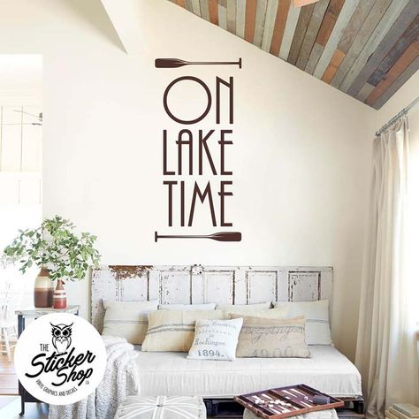 Lake House Decal Lake Cottage Decor, Lake House Living Room, House Decor Ideas, Decoration Plants, Lake House Bedroom, Lake Theme, Lake House Wall Art, Lake House Interior, House Decals